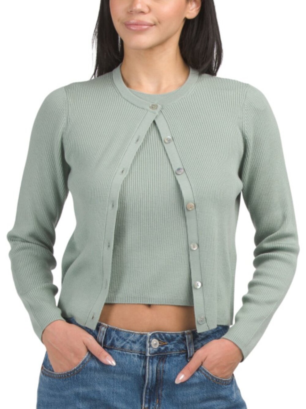 RACHEL ZOE Merino Wool Ribbed Cardigan With Buttons - Picture 1 of 3